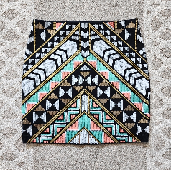 Express Sequin Tribal Mini Skirt - Picture 2 of 7